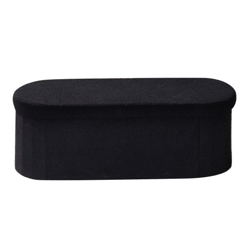 Black Foldable Teddy Fleece Oval Storage Ottoman Bench, 660 LBS Bed End Bench with Divided Storage