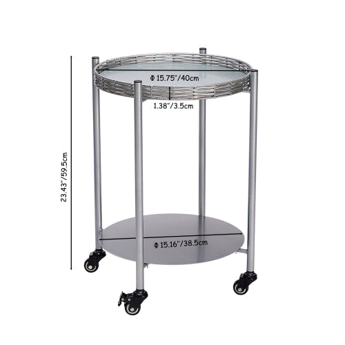 2-Tier Movable Round Side Table with Lockable Wheels