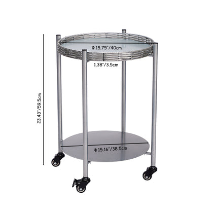 2-Tier Movable Round Side Table with Lockable Wheels