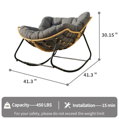 Larger Outdoor Rocking Chair, Patio Egg Rocking Chair, Indoor Papasan Chair, Rattan Wicker Lounge Chair, Modern Royal Chair for Bedroom, Living Room, Porch, Garden,Lawn-Dark Grey