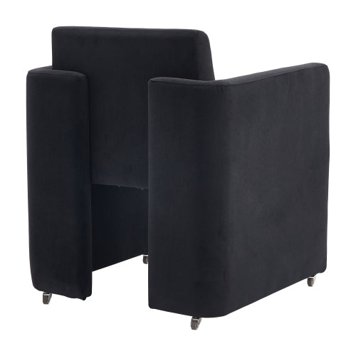 Velvet Upholstered Barrel Dining Armchair with Wood Frame, Black