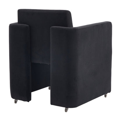Velvet Upholstered Barrel Dining Armchair with Wood Frame, Black