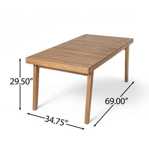 69" Acacia Wood Outdoor Dining Table with Slatted Top, 300 lbs Weight Capacity, Ideal for Patio & Garden Gatherings, Brown