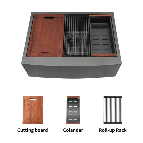 33x22x10"Farmhouse Apron Single Bowl Stainless Steel Kitchen Sink with Workstation