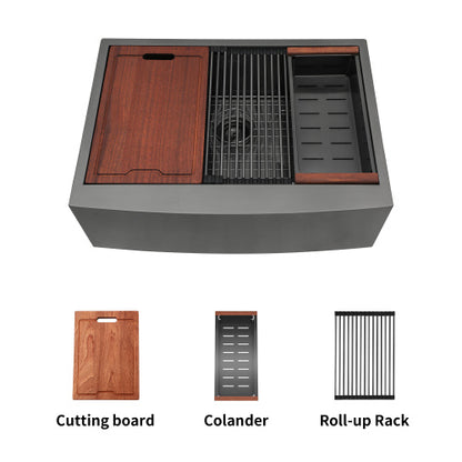 33x22x10"Farmhouse Apron Single Bowl Stainless Steel Kitchen Sink with Workstation