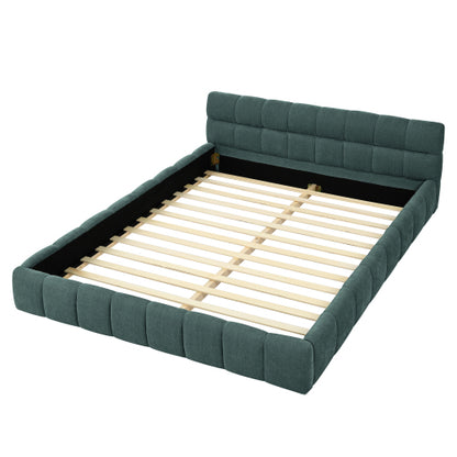 Queen Size Upholstered Bed Frame with Thick Fabric, Chenille Fabric Grounded Queen Size Platform Bed with Headboard and Solid Frame. No Box Spring Needed, GREEN(68inch *86.5inch *23.5inch )
