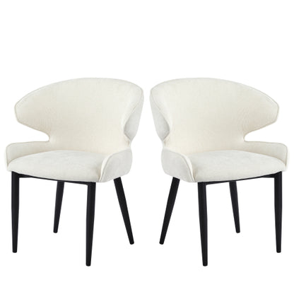 Shell Back Fabric Dining Chairs with Black Metal Legs, Set of 2, Beige