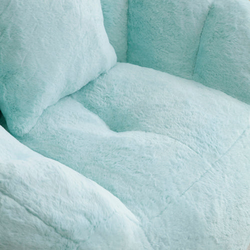Oversized Shell-Shaped Faux-Fur Bean Bag Chair with Footstool for Adults & Kids
