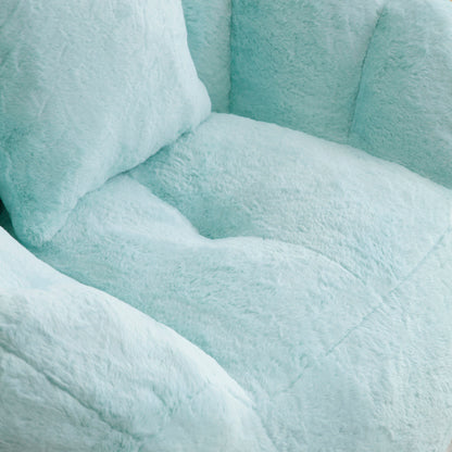 Oversized Shell-Shaped Faux-Fur Bean Bag Chair with Footstool for Adults & Kids