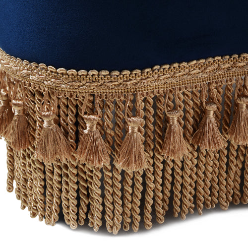 Clover Ottoman Velvet Upholstered Accent Bench with Gold Bullion Fringe