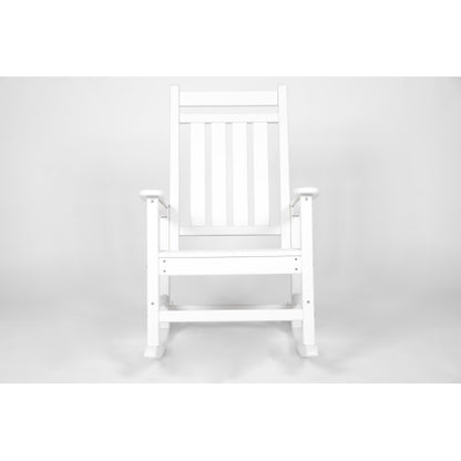 Oversized Rocking Chair with Wood-Texture, Outdoor Rocking Chair for Adults, All Weather Resistant Porch Rocker for Lawn Garden, White