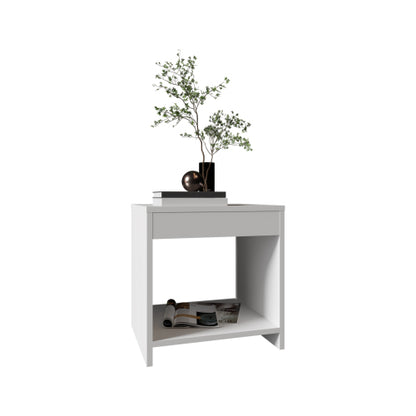 White Minimalist Single Shelf Nightstand, FSC Certified