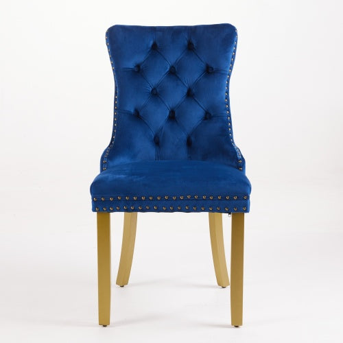 Mid-Century Modern Velvet Dining Chairs Set of 2 with Lion Head Pull Ring, Tufted Upholstered Chair, Blue