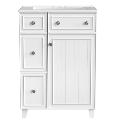 24-Inch Bathroom Vanity Cabinet with Ceramic Sink, 2 Drawers, 1 Door