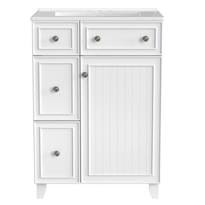 24-Inch Bathroom Vanity Cabinet with Ceramic Sink, 2 Drawers, 1 Door