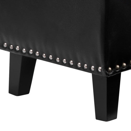 Button-Tufted Storage Ottoman Bench PU Leather Bench with Wood Legs Black