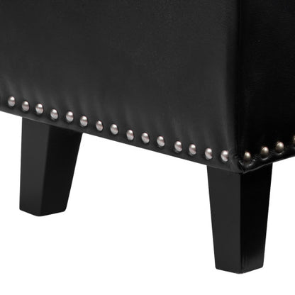 Button-Tufted Storage Ottoman Bench PU Leather Bench with Wood Legs Black