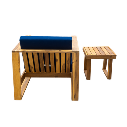 STYLE Acacia Wood Outdoor Lounge Set - Chair and Ottoman with Removable Cushions