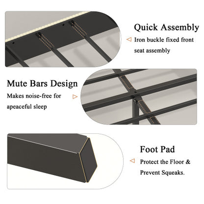 Full Size Platform Bed , Metal Bed Frame with Charging Station, No Box Spring Needed, (Beige), Noise Free,Easy Assemble.