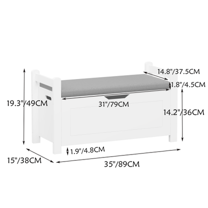 Kids Toy Box Chest, White Toy Box for Boys Girls, Large Storage Cabinet with Cushion Seat Bench/Flip-Top Lid/Safety Hinge, Toy Storage Organizer Trunk for Nursery, Playroom