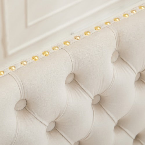 Velvet Double Dining Loveseat Bench, Kitchen & Dining Seating, 2-Seat Tufted Bench w/Handmade Buttons, Wing Back, Gold-Plated Steel Legs, Mid Century Modern,Single Pack,Beige