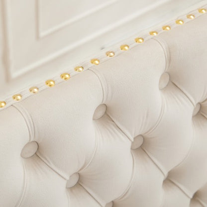 Velvet Double Dining Loveseat Bench, Kitchen & Dining Seating, 2-Seat Tufted Bench w/Handmade Buttons, Wing Back, Gold-Plated Steel Legs, Mid Century Modern,Single Pack,Beige