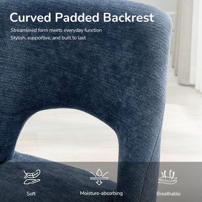 Set of 2 Navy Tufted Chenille Dining Chairs, Curved Rubberwood Legs 300lbs Capacity Space Saving Compact Design