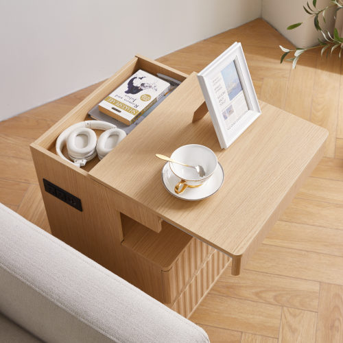 Oak 2-Drawer Nightstand with Gun Drawer & Charging Station