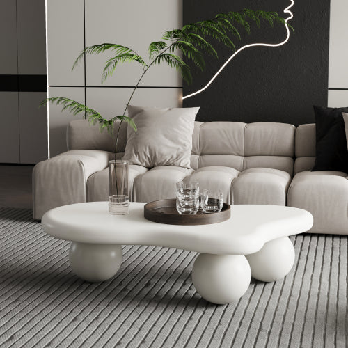 Cloud Shape Coffee Table Cream White MDF Ball Legs Modern Living Room Table