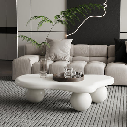 Cloud Shape Coffee Table Cream White MDF Ball Legs Modern Living Room Table
