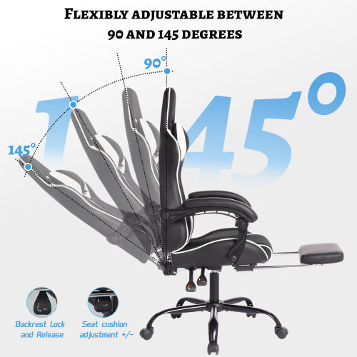 E-sports Gaming Chair Sports Car Driving Seat PU Material Moulded Sponge Comfortable and Safe With Massage White