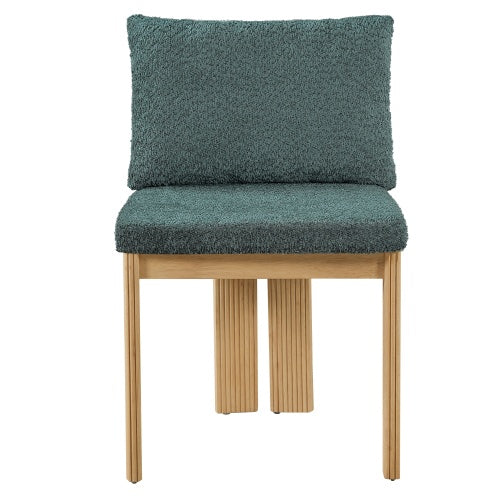 Set of 2 Green Boucle Fabric Dining Chairs, Rubber Wood Frame 250lbs Weight Capacity
