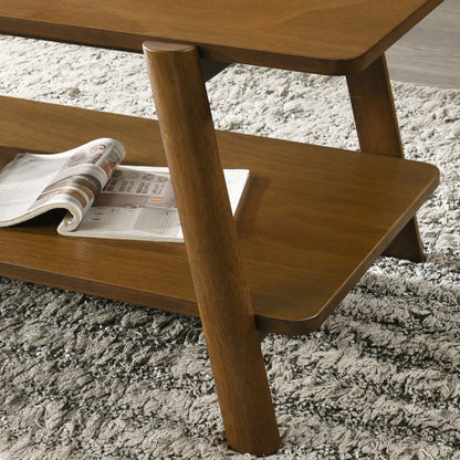 Mid-Century Walnut Wood Shelf End Table, Okume Veneer & Rubberwood Leg Side Table for Bedroom & Living Room