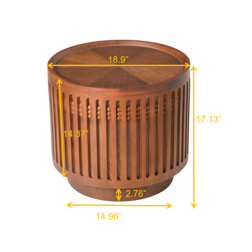 18.9inch  Round Wooden Side Table Walnut Lattice Storage End Table Boho Accent Table
