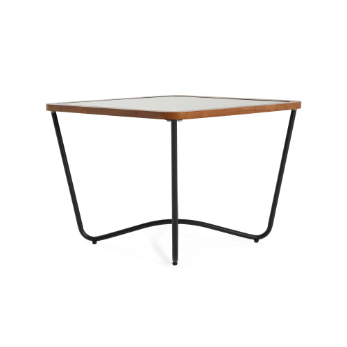 Modern Industrial Square Coffee Table Glass Top Metal Frame Wooden Accent Living Room Table