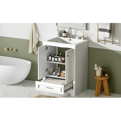 24'' Bathroom Vanity with Ceramic Sink Combo, Modern Freestanding Storage Cabinet with Silver Handles, Soft Closing Doors