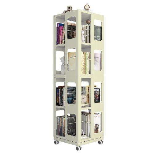 4-Tier All-Steel 360¡ã Rotating Bookshelf With Universal Wheels Space-Saving Sturdy Household Book Display Rack