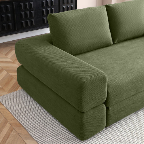 Green 81 inch  3-in-1 Corduroy Convertible Floor Sofa Bed, Boneless Futon