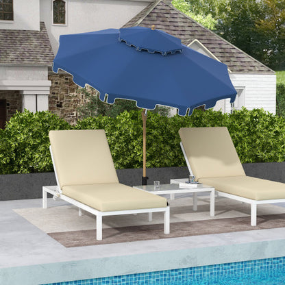 9' Patio Umbrella with Push Button Tilt and Crank, Double Top Ruffled Outdoor Market Table Umbrella with 8 Ribs, for Garden, Deck, Pool, Dark Blue
