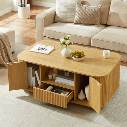 46.5inch  Oval Modern Luxury Coffee Table with Storage, Natural
