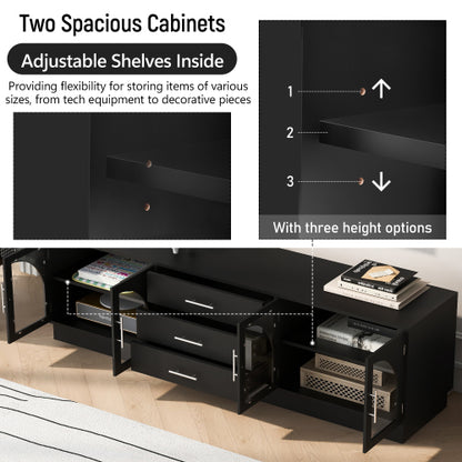68.9 Inch Minimalist Arched Glass TV Stand for 75 Inch TV with 3 Drawers & Adjustable Shelves