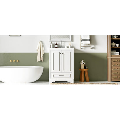 24'' Bathroom Vanity with Ceramic Sink Combo, Modern Freestanding Storage Cabinet with Silver Handles, Soft Closing Doors