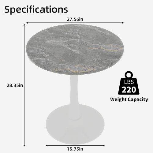 27.6inch  Round Dark Gray Marble Vein Coffee Table