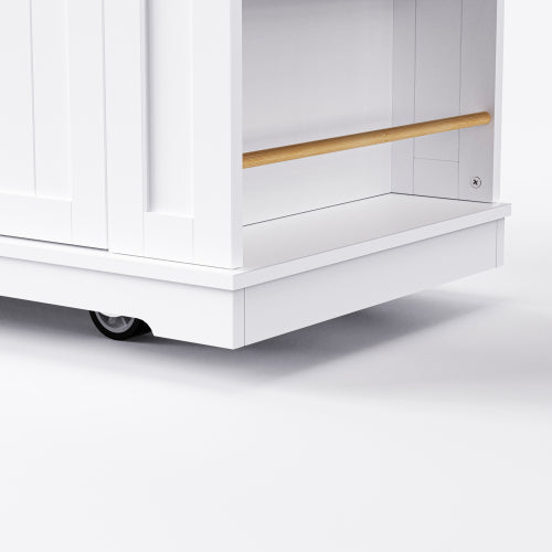 53inch Large Kitchen Island with 2 Bar Stools, Power Outlet,Door Internal Storage Rack, Kitchen Storage Cart on 5 Wheels with Drop Leaf, 5 Open Side Racks, 3 Drawers,White(Three Packages)