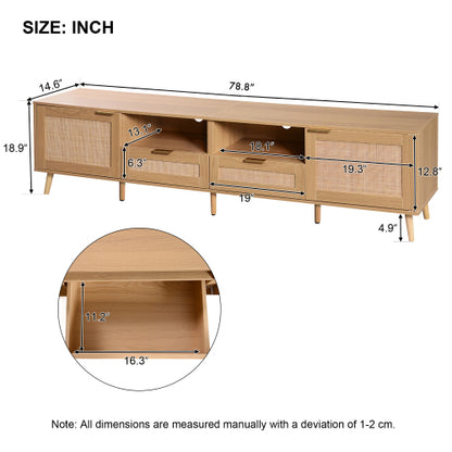 Large Rattan TV Console Table Suitable For Up To 85 Inch Home TV