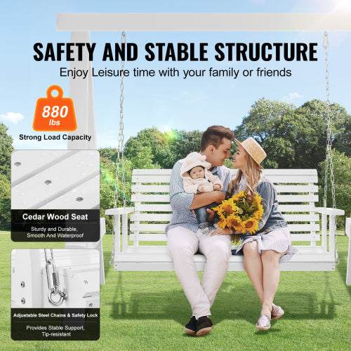 Wooden Porch Swing 4.5 ft, Patio bench swing for Courtyard & Garden, Upgraded 880 lbs Strong Load Capacity, Heavy Duty Swing Chair Bench with Hanging Chains for Outdoors, White