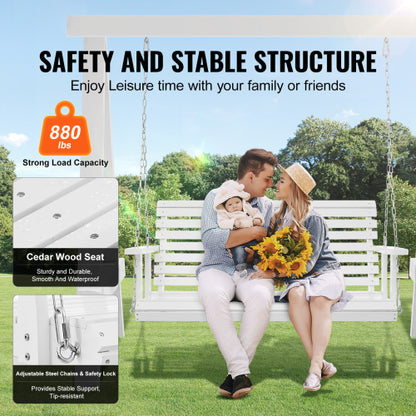 Wooden Porch Swing 4.5 ft, Patio bench swing for Courtyard & Garden, Upgraded 880 lbs Strong Load Capacity, Heavy Duty Swing Chair Bench with Hanging Chains for Outdoors, White