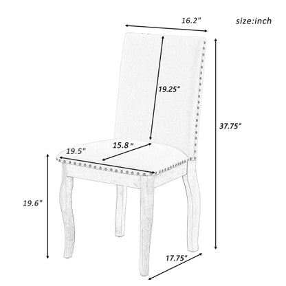 Set of 2 Upholstered Dining Chairs with Rubber Wood Frame, Fabric Seat, Nailhead Detail, Natural Finish
