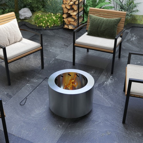 Outsunny Smokeless Fire Pit, 19" Portable Wood Burning Firepit with Poker