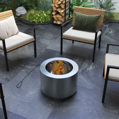 Outsunny Smokeless Fire Pit, 19" Portable Wood Burning Firepit with Poker